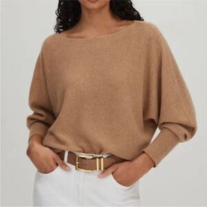 CRUSH 100% Cashmere Batwing Dolman Sleeve Sweater Camel Sz 1 S Old Money Preppy